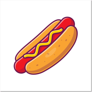 Hotdog Cartoon Illustration Posters and Art